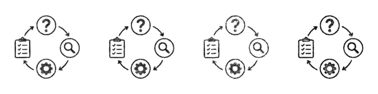 Monochrome sketch scientific method icon design set