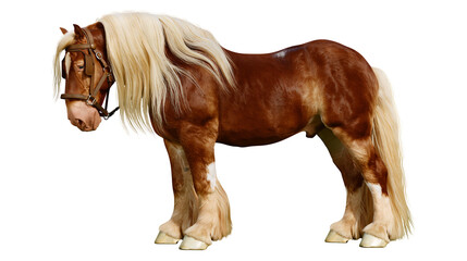 Majestic brown draft horse with blonde mane and tail, isolated on transparent background © Piotr