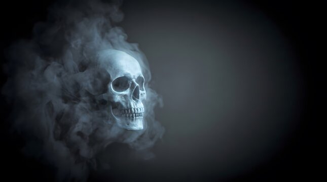 Dramatic skull with smoke effect halloween prop gothic art and morbid conceptual imagery for dark designs