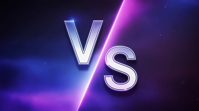 Versus vs letters metallic design with purple neon light background 4K video competition battle rivalry duel clash competition battle rivalry duel clash