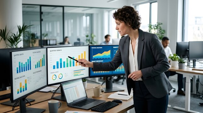 Business professional analyzing charts in office