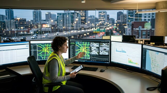 Traffic controller monitoring city roads