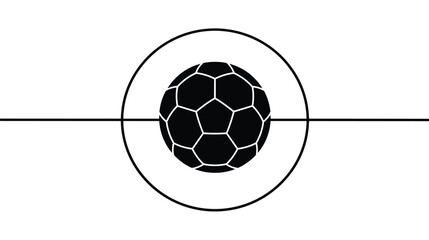 Minimalist soccer ball icon on center line, black and white football vector illustration, geometric sports logo design for competition branding © Shahzaib