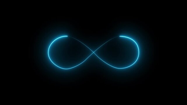 Glowing Blue Neon Infinity Symbol Seamless Loop Animation on Black Background, Eternity and Mathematical Infinity Concept