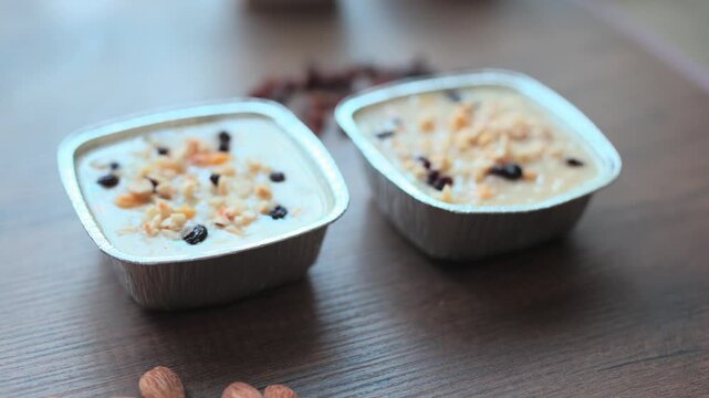 Close-Up of Ashure in Aluminum Bowls