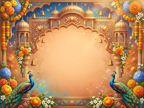 Vibrant Rajasthani Wedding Floral Frame with Blank Copy Space
