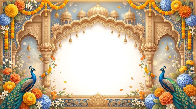 Vibrant Rajasthani Wedding Floral Frame with Blank Copy Space