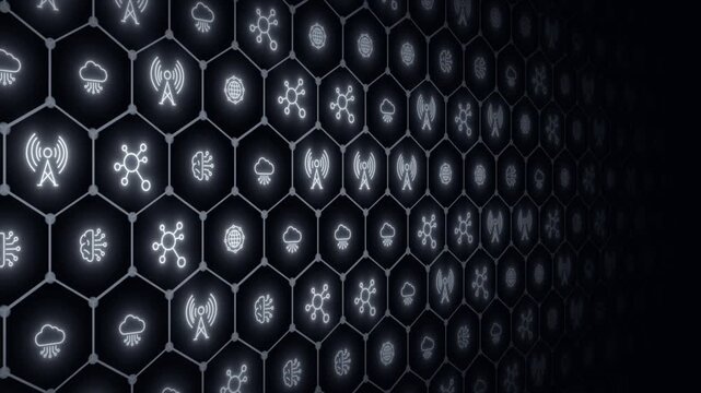 White color glowing nodes connected by lines with blank space digital document and cloud storage futuristic design black technology 3D background