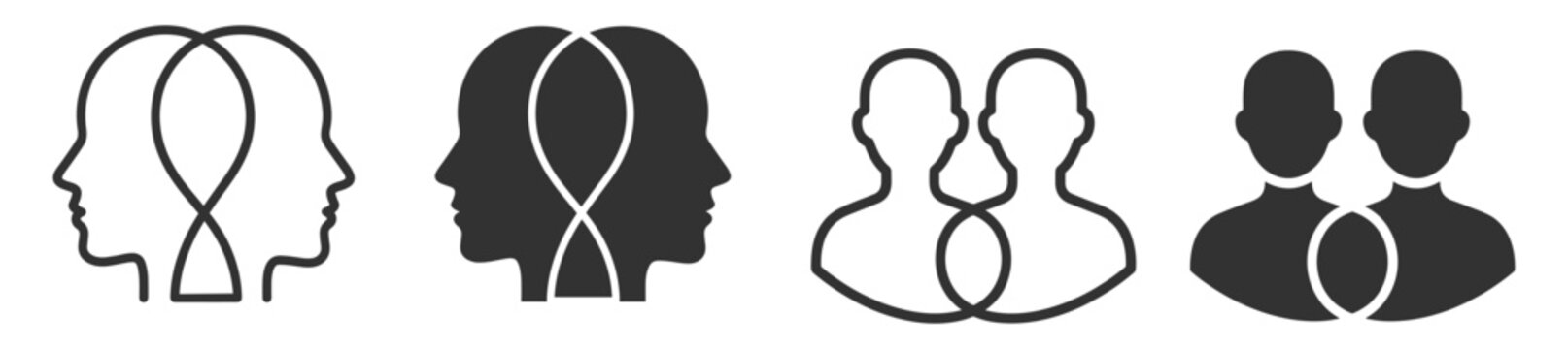 head and person icons with overlapping outlines and silhouettes, concept illustration vector artwork on transparent background
