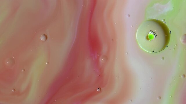 Abstract Luxury Fluid Art - Swirling Pastel Pink and Green Paint with Glitter Spheres