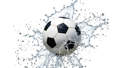 Naklejka premium Soccer ball splashing in water with a dynamic movement isolated on transparent background