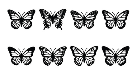 Black butterfly silhouettes on a white background vector illustration set © Fahima