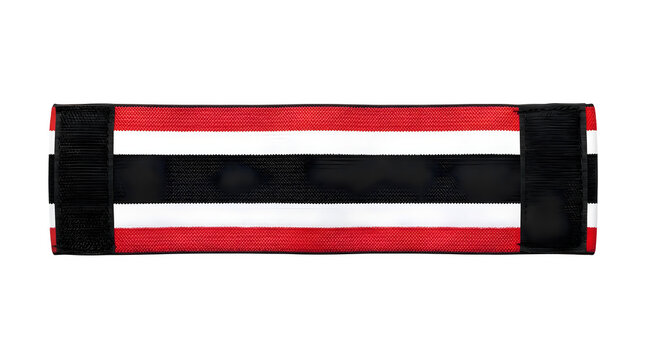Red and black striped fabric or textile material with white stripe isolated on transparent background