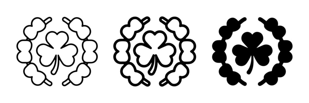 Shamrock Icon Set: Three Clover Leaf Designs, St. Patrick's Day Symbols, Irish Luck Graphics