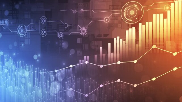 colorful bar chart with growing business data analysis algorithms dashboard display black hi-tech technology graph background