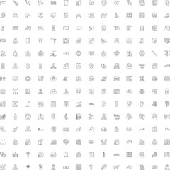 Fototapeta premium Large set of various detailed outline icons illustrating concepts related to education, science, technology, communication, nature, food, business, and health