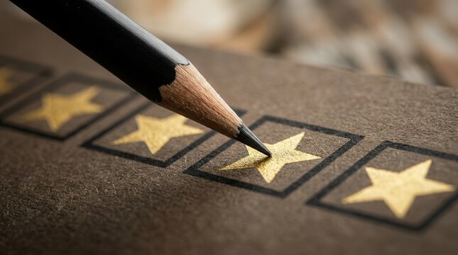 A pencil marking a star rating to represent model evaluation and error analysis performance.