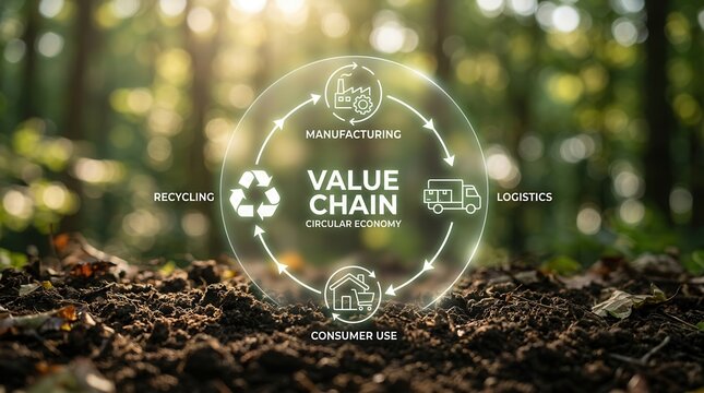 Life cycle assessment showing the sustainable value chain from production to recycling.
