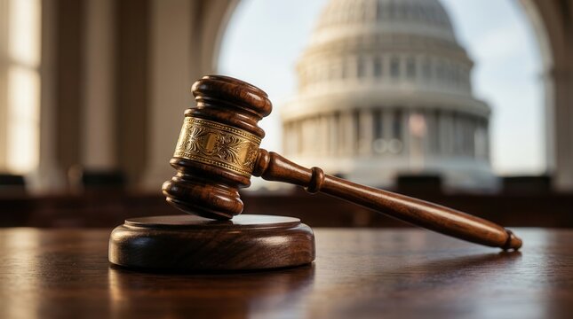 Legislative power concept featuring a polished wooden gavel representing law and public policy.