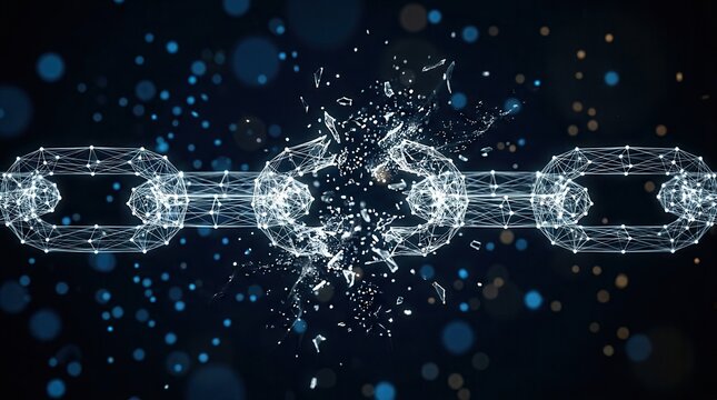 Global operations impact shown through a broken link in a digital supply chain.
