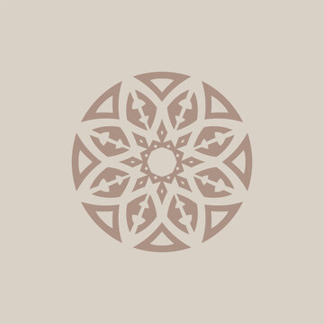 Abstract circular floral ornament featuring symmetrical geometric mandala