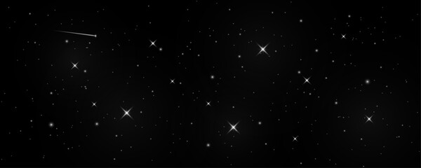 Sparkling white comet, stars twinkle in night sky with glowing cosmic starlight, star, universe celestial deep space galaxy isolated on black background © SharminAkter