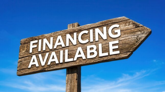 A rustic wooden signpost pointing towards business credit lending and commercial loan options.