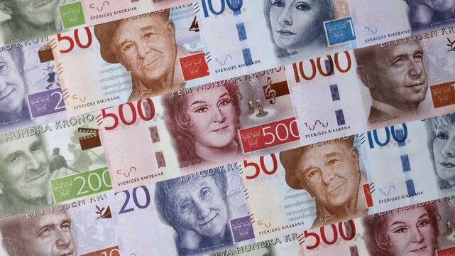 Sweden, Swedish paper money, real banknotes as currency for exchange or travel. Swedish money as a business background