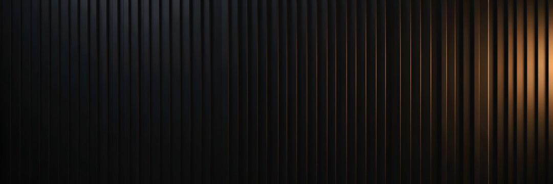 Vertical black corrugated metal wall with warm side lighting