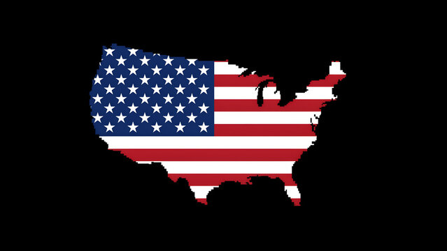 Pixel map of the united states with american flag pattern