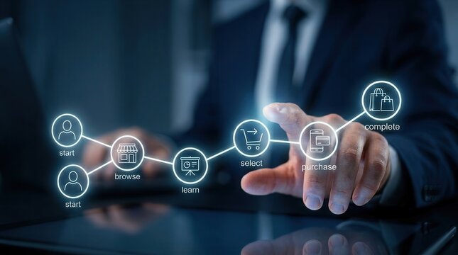 Providing personalized support throughout the customer journey using interactive digital icons on a screen.
