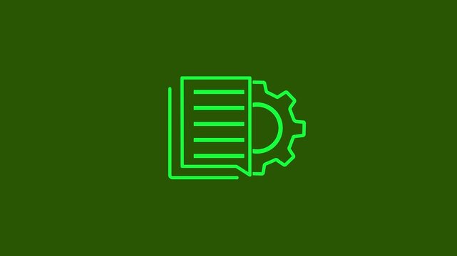 Light green document and gear icon animation, representing system settings, file management, or technical configuration for motion graphics on dark green background.4K Animation Stock Video.