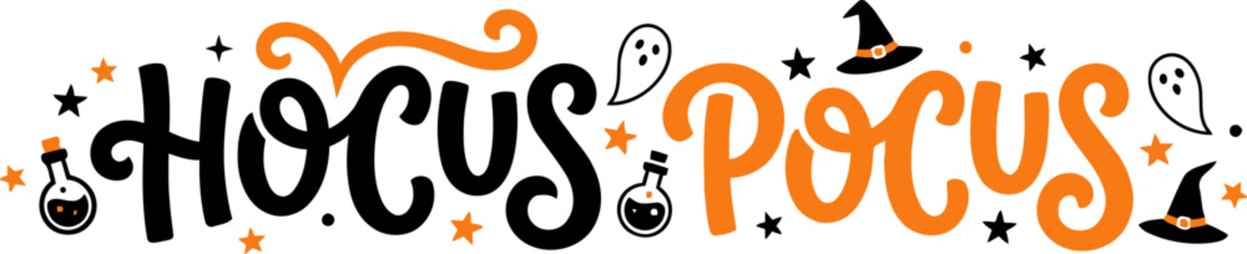 Hocus pocus vector graphics with witchy elements and spooky symbols