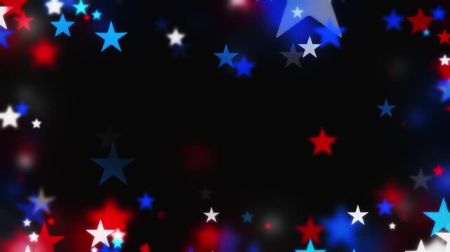 Confetti stars for America's Independence Day. USA backgrounds border with star shapes fading inwards for American celebrations 4th of July, Memorial Day, Veteran's Day, or patriotic US holidays.