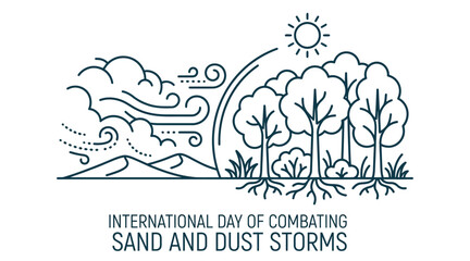 Line Illustration Of Trees And Wind With Text About Dust Storms © Saidul_Studio1984
