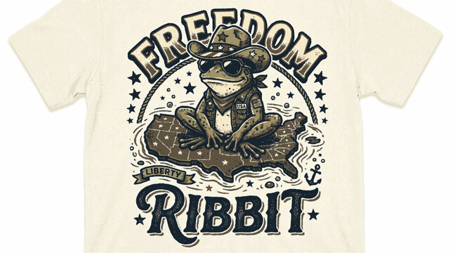 Retro americana style illustration featuring a cool frog sitting on a map graphic