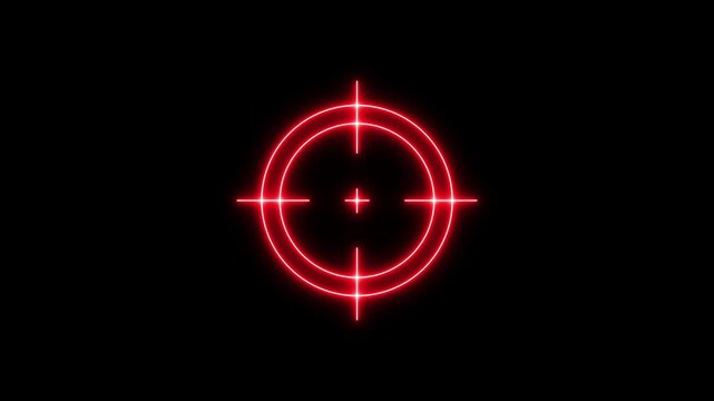 Neon target icon animation. Military training, Military target icon animation on black background. Crosshair, gun aim, sniper target.