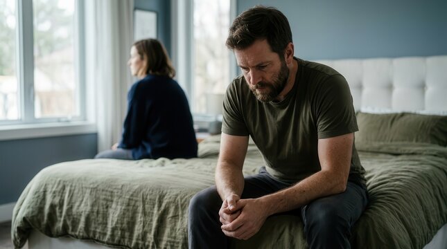 A couple experiencing relationship tension due to male sexual health and unsatisfied wife.