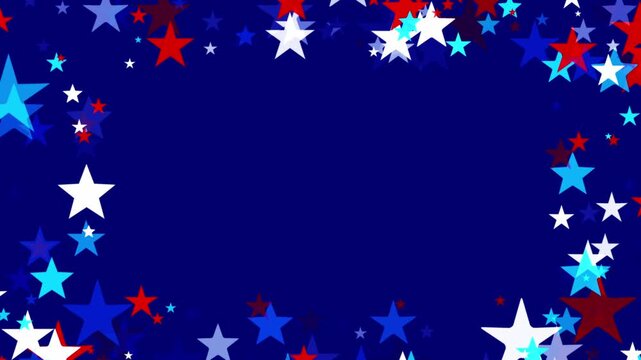 Twinkling confetti stars for America's Independence Day. USA backgrounds border with fading star shapes for American celebrations 4th of July, Memorial Day, Veteran's Day, or patriotic US holidays.