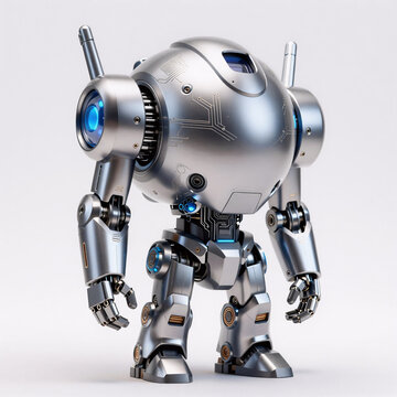 Chibi Robot Helmet. A Robot Poses Against A White Backdrop