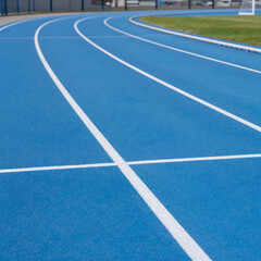 Fototapeta premium Renaissance Stadium Jog. Outdoor Stadium Running Track With Blue Asphalt And White Markings