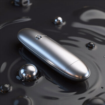Claymation Texture Quicksilver. A 3D Render Illustration Featuring A Dark, Glossy Metal Water Effect Background With Fluid Texture