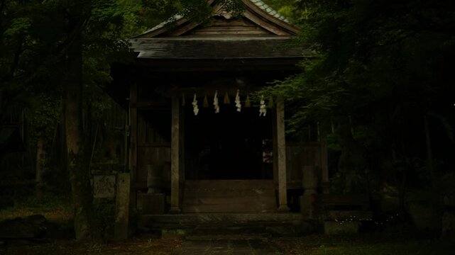 森の中の神社とヒメボタル