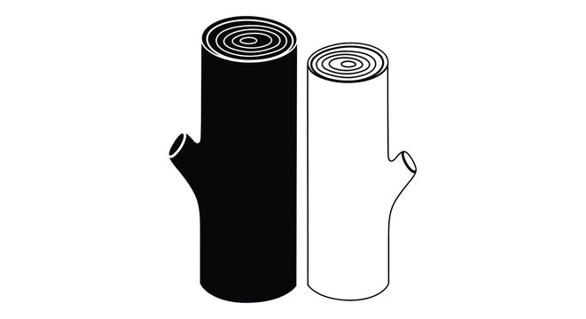 Two felled tree trunks black and white graphic silhouette