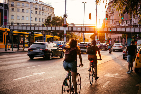 Traffic in one of the street of in Budapest, Hungary.