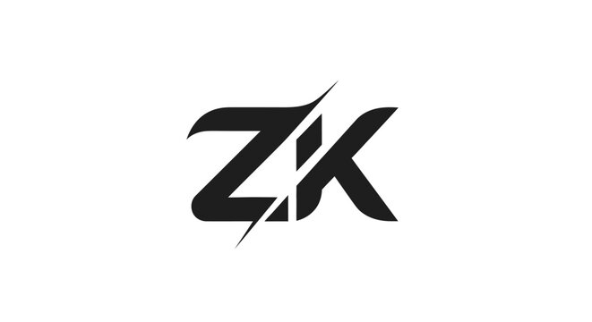 Modern black ZK letter monogram logo on white background
