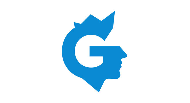 Modern blue letter G logo with human face profile