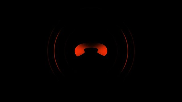 Minimalist phone call end animation, white telephone receiver symbol on black background, for ui ux, hang up