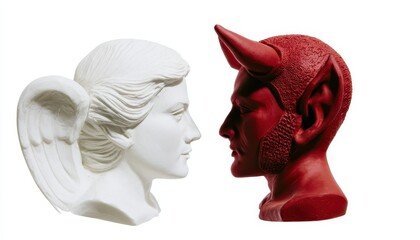 Obraz premium A sculpture of an angel and a devil facing each other