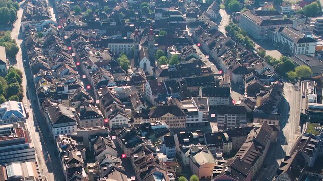 Aerial view of the city Winterthur in Switzerland on a sunny morning day in summer